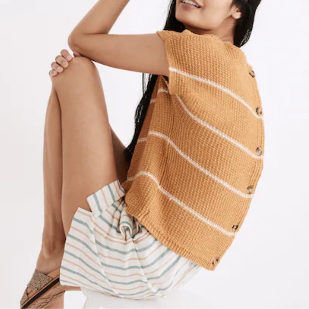 MADEWELL Boatneck Button-back Sweater Tee in Gold Straw Stripe Size XXS